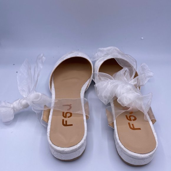 FSJ White Round Toe Low Heels Flat Lace Up Wedding - Picture 6 of 8